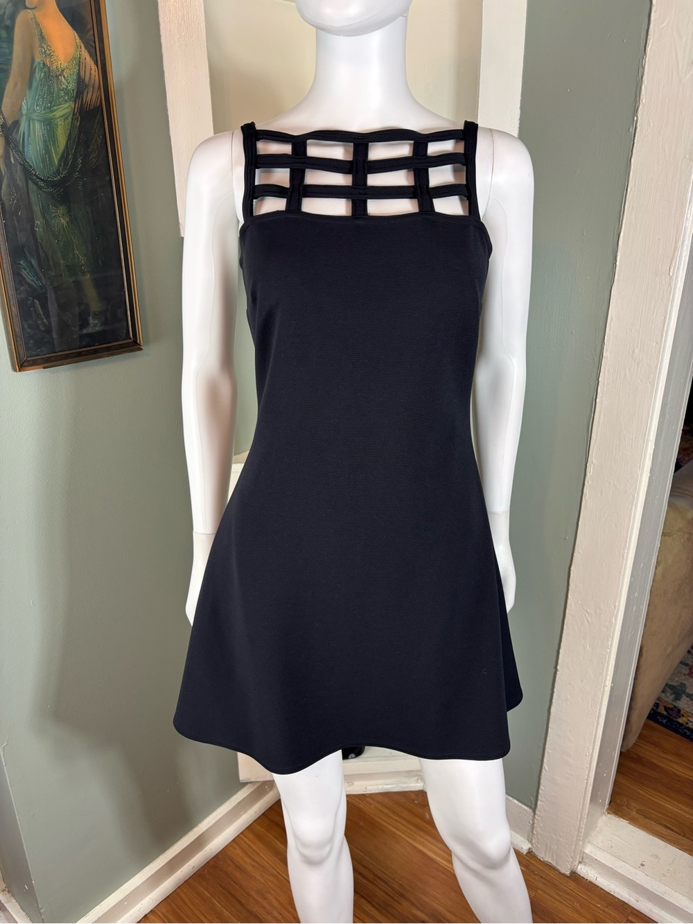 Vintage 90s Urban Girl Black Cage Strappy Mini Dress Medium M
